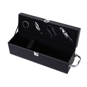 Portable 1 Bottle Wine Carrier Case with 4 Piece Wine Accessory Set