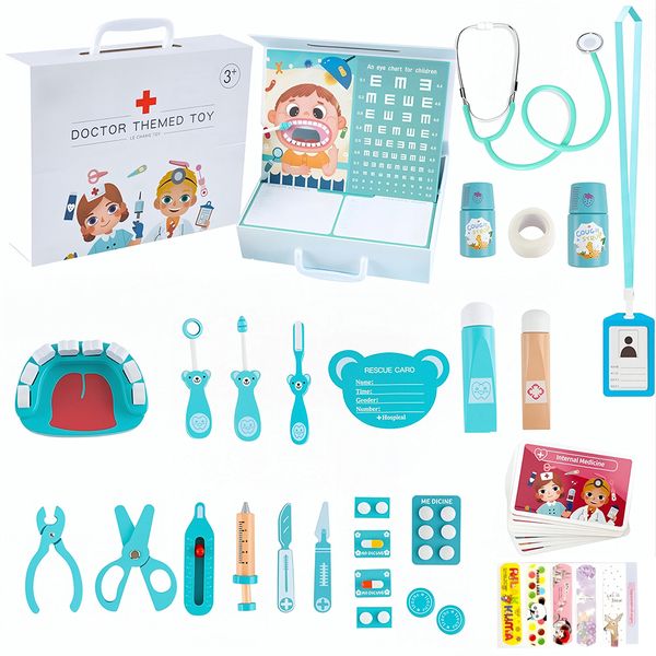 Kids Doctor Play Set 30 Pieces Pretend Medical &amp; Dentist Kit with Carry Box