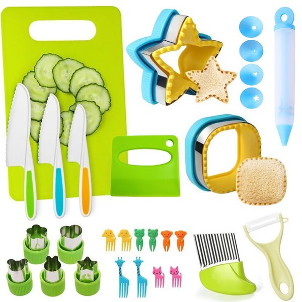 29 piece Kids Cooking Kit,Kids Safe Knife Set,Kitchen Cooking Toys for Toddlers