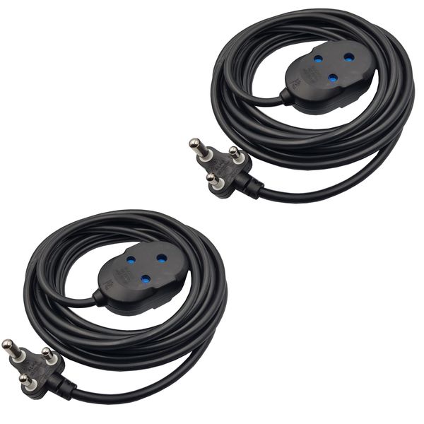 2 Pack: 5m Black Heavy Duty 16A Extension Electrical Lead / Cable