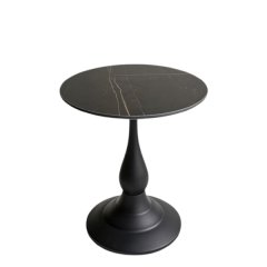 Stylish Round Marble Table - Modern Black Pedestal Side Table