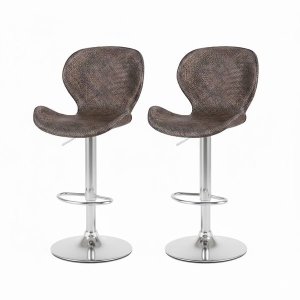 Set of 2 Dorian Adjustable Rattan Bar Stools - Brown