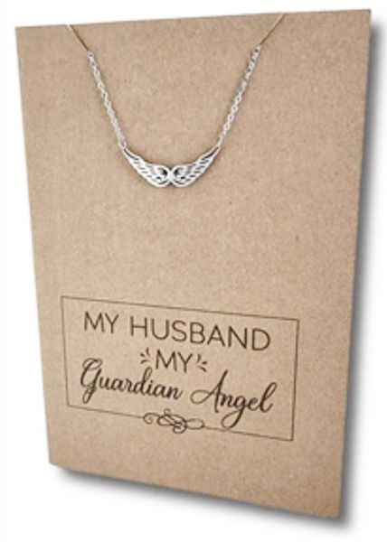 Stainless Steel Necklace On Message Card-Wings My Husband