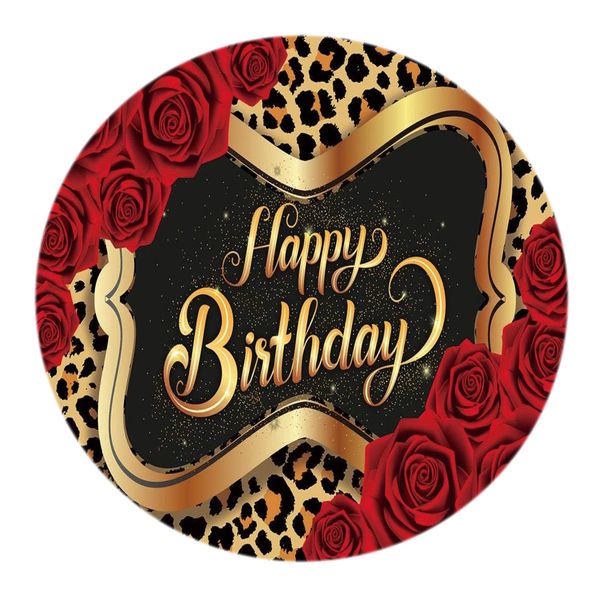 Happy Birthday Red Rose Round Wooden Vinyl Signage 40CM