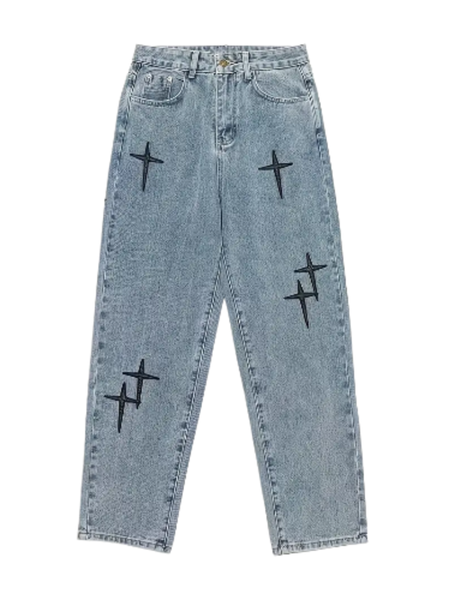 Blue Heritage Denim Loose Straight Jeans