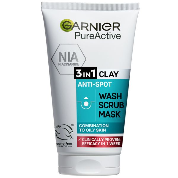 Garnier Pure Active 3-in-1 Clay Wash, Scrub, Mask 150ml