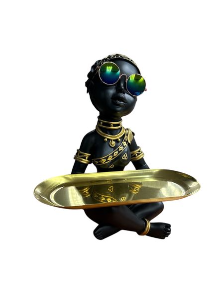 Resin African Tribal Woman With Tray-KJ205