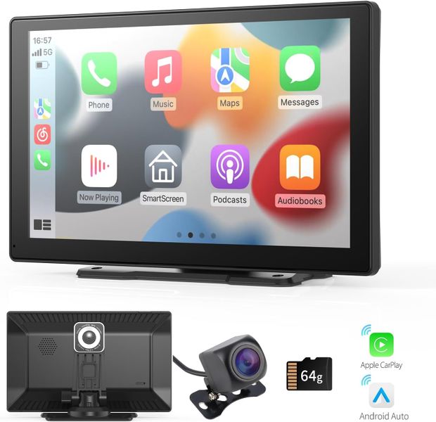 4K Dash Cam 9.8" Portable Carplay &amp; Android Auto Car Stereo