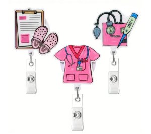 3 Pc Animated Medical Retractable &amp; Rotational ID Holder