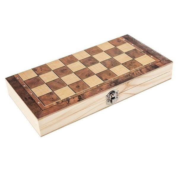 Wooden Foldable 3 in 1 Chess Backgammon Wooden Board Folding 29x29Cm