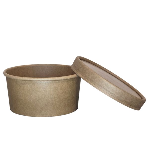 Kraft Paper Ice Cream Tubs with Fit Lid 180ml - 50 Pack