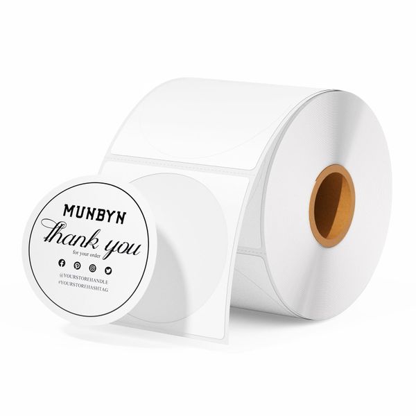 50x50mm - 600 Round Thermal Sticker Labels - White