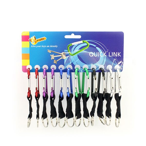 Metal quick link key rings, 60mm - card of 12, assorted colours