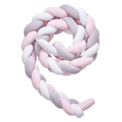 Totland Baby Braided Cot Crib Bumper - Grey, Pink &amp; White - 2m
