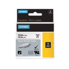 Dymo Rhino Industrial 12mm x 1.5m Black on White Heat Shrink Tube Tape