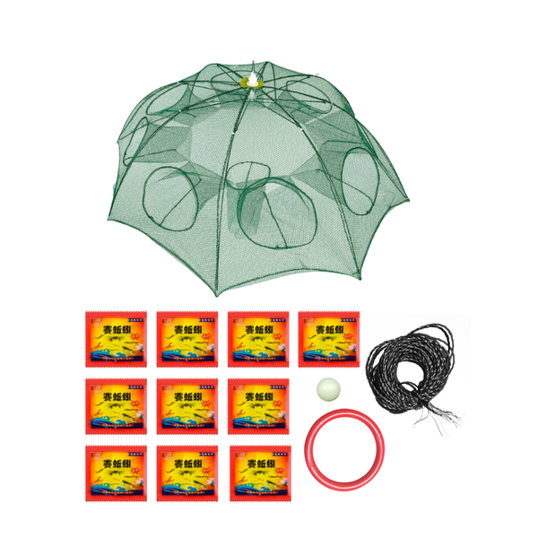 ARFAST-Foldable Fishing Trap Net Kit with Bait, Rope, Glow Bead &amp; Line Wind