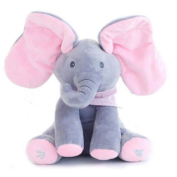 Music Singing Elephant Plush Toy - Grey and Pink