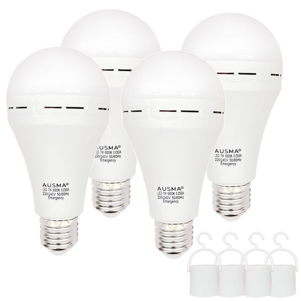 AUSMA 4 Pack 7W Emergency LED Light Bulb E27 Rechargeable for Loadshedding