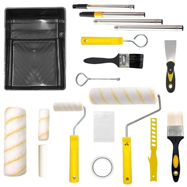 ALANES 17 In 1 Paint Roller Set With Tray Extension Poles And Tools