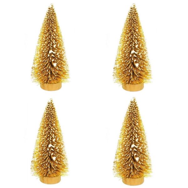 4 x Mini Christmas Pine Tree With Snow And Wood - 16cm