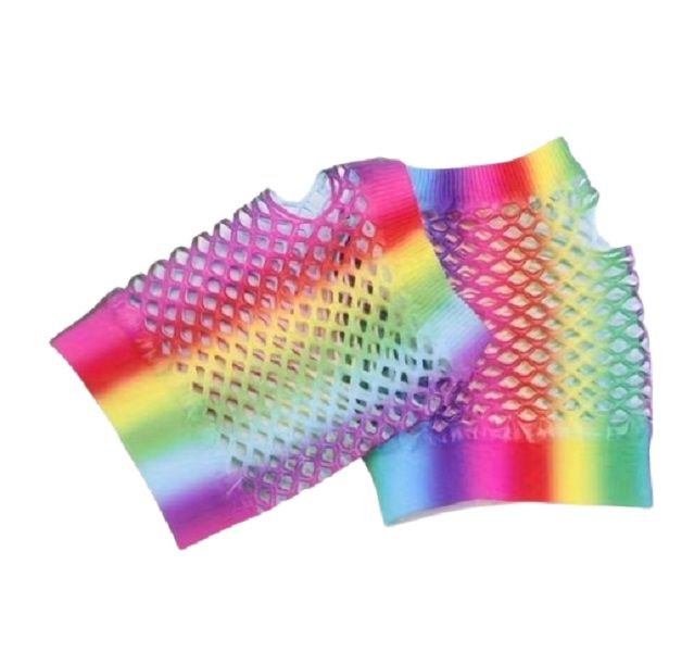 Rainbow Ombre Fishnet Fingerless Gloves - Short Wrist Style