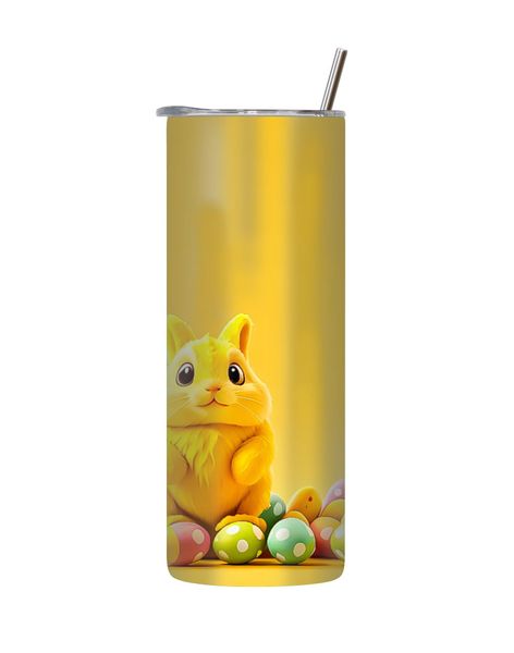 Yellow 20 Oz Tumbler with Lid Straw Trendy Easter Bunny Egg Graphic Gift181