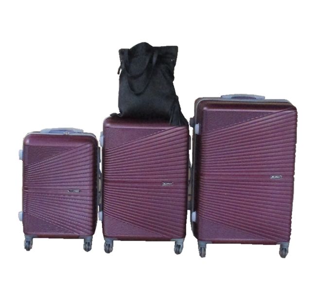 Purple 3-Piece ABS Trolley Luggage Set with Black Lady Bag