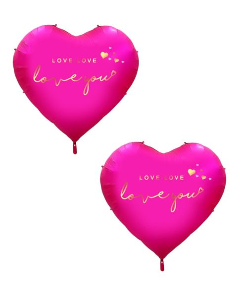 2 Piece - 63-Inch Giant Heart Balloons with Gold "I LOVE YOU" Print