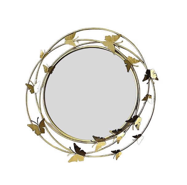 Elegant Gold Metal Modern 80cm Wall Mirror with Butterfly Surround Design