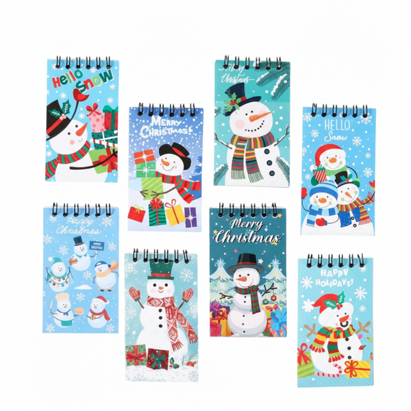 8 Piece Assorted Christmas Snowman Notepad Set - Blue