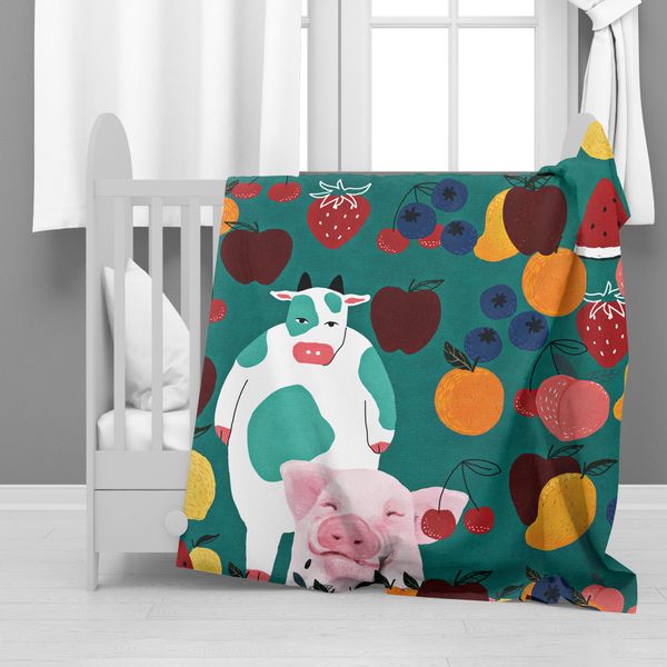 Fruity Farm Animals Minky Blanket