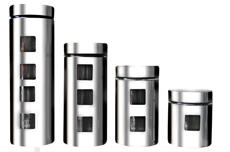 Decadent 4 Piece Glass Canister Set with Square Windows - Food Storage