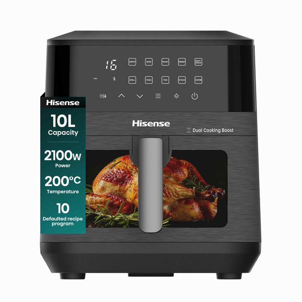 Hisense 10L 2100W Dual Heating Air Fryer with Digital Touchscreen, visual window- Black