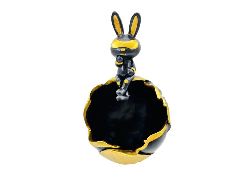 Black and Gold Rabbit Resin Ornamental Decorative Bowl