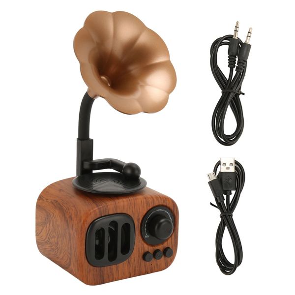BT Speaker Vintage Wood Grain Pattern Portable Wireless Radio for Home