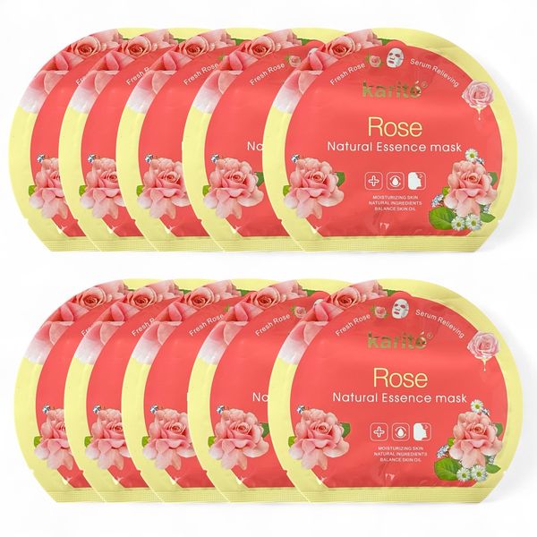 Set of 10 - Karite Rose Brightening Hydrating Facial Sheet Masks