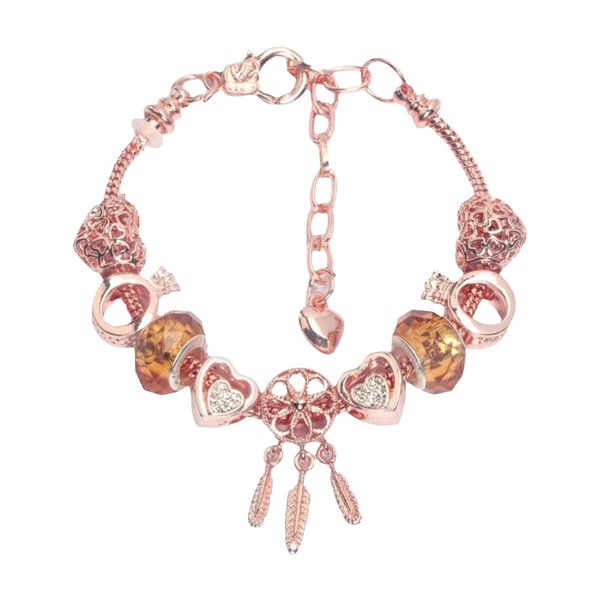 Rose Gold Bracelet - Fashionable Chain &amp; Beaded Design for Women