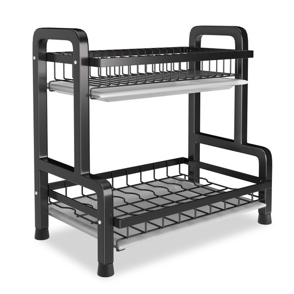2-Tier Dish Drying Rack Stainless Steel Dish Rack Kitchen Organizers Rack