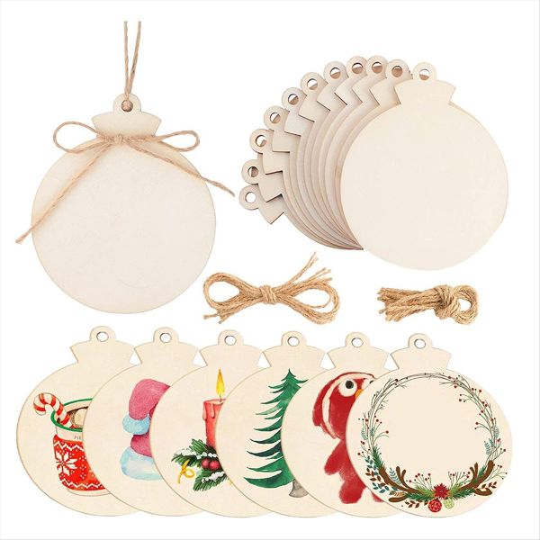 50pcs DIY Christmas Wooden Ornaments Large Natural Wood Slices Predrilled w