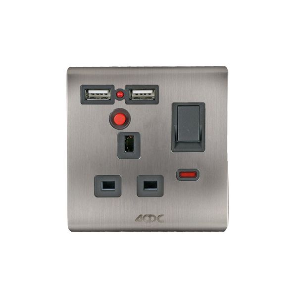 ACDC - 1x UK SW Socket 2x Usb 5V/2.1A Max Stainless Steel