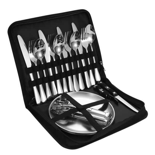 Stainless Steel Camping Tableware Set Portable Camping Cutlery - 20 Piece Set