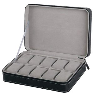 Portable PU Leather Zipper Watch Storage Box - 10 Slot