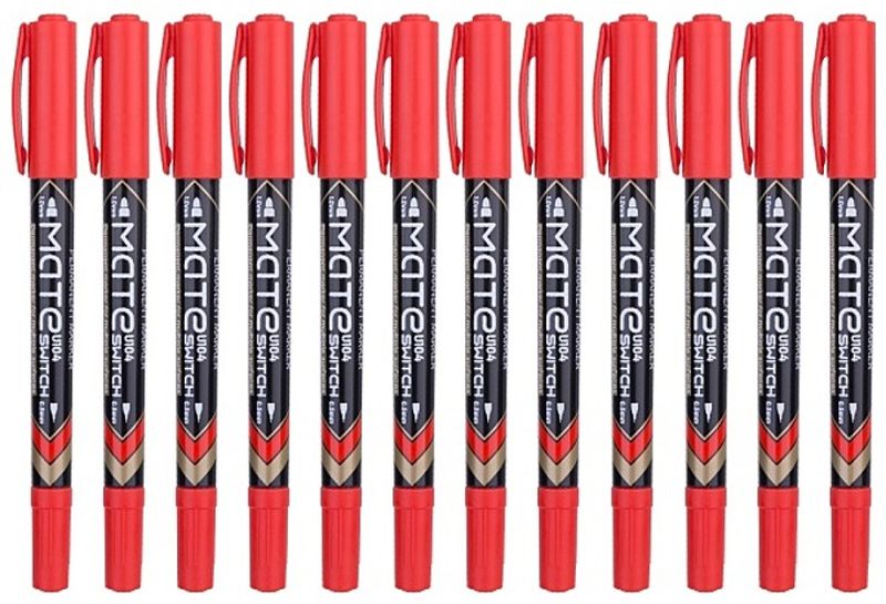 Deli 2 in 1 Mate Permanent and Fine Liner Red Marker - 12 Pack - U10440