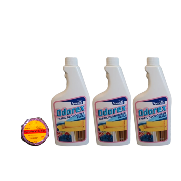 Odorex Fabric Deodorizer Refill pack of 3 &amp; Deo Block