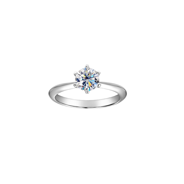 ZELTRYN S925 Sterling Silver Six-Prong Moissanite Ring