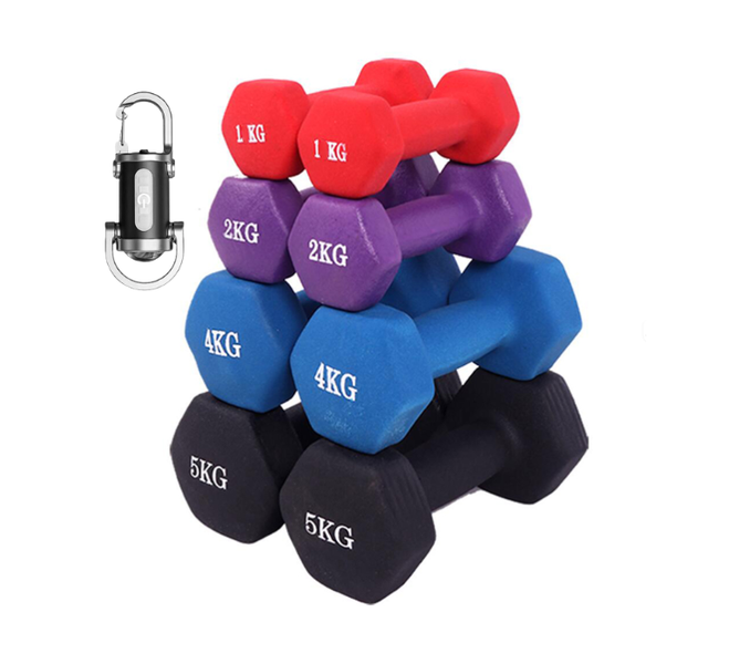 Expees - 8kg Hex Dumbbell Set Gym Fitness Colorful Coated + Flash Liight