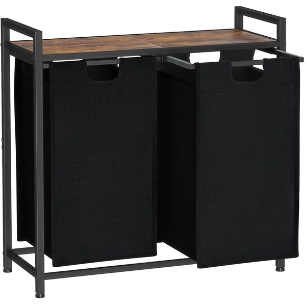 Laundry Basket Laundry Sorter with Shelf &amp; 2 Pull-Out Removable Bags