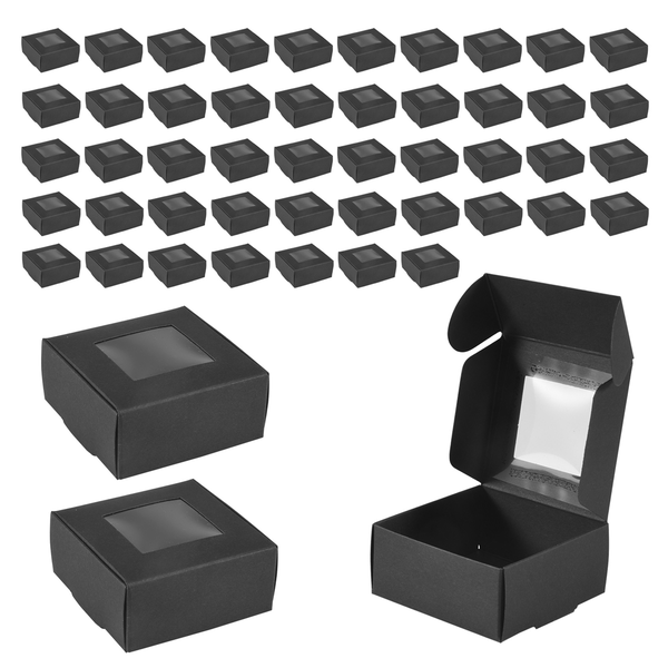 50 Pcs Mini Kraft Paper Box With Window For Homemade Candy (Black)