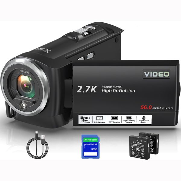 Video Camera Camcorder, QHD 2.7K 56MP 16X Digital Vlogging Camera