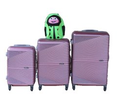 Pink 3-Piece ABS Trolley Case Set with Green Ladybug Kids Bag